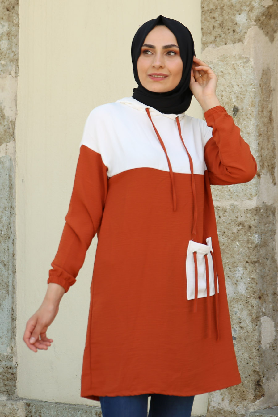 BRICK COLOR-ECRU SPORTS TUNIC  BRICK COLOR-ECRU SPORTS TUNIC